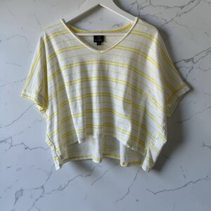 Oak & Trellis Yellow White Striped Short Sleeve Top Cropped Boxy Fit Spring Chic